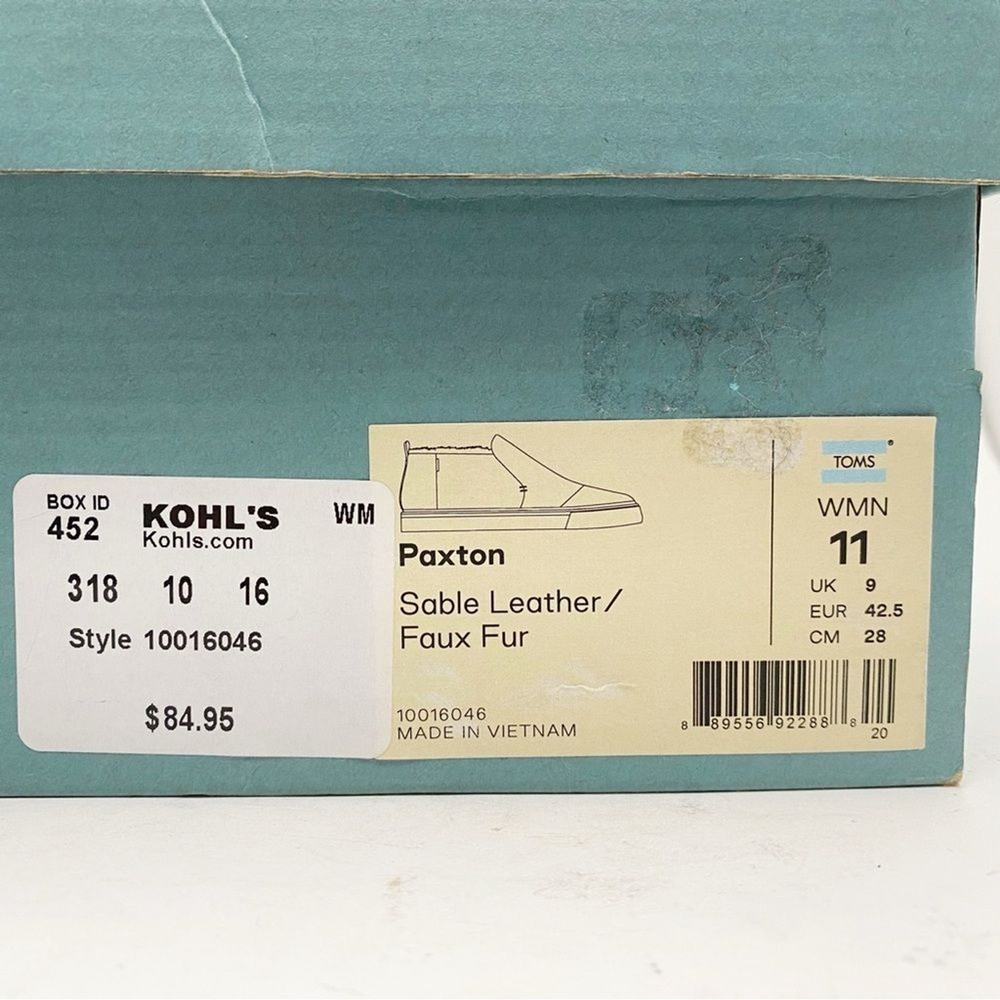 TOMS Paxton Sable Tan Leather/Faux Fur Slip On Sneaker Bootie Womens Size 11 - Picture 7 of 7